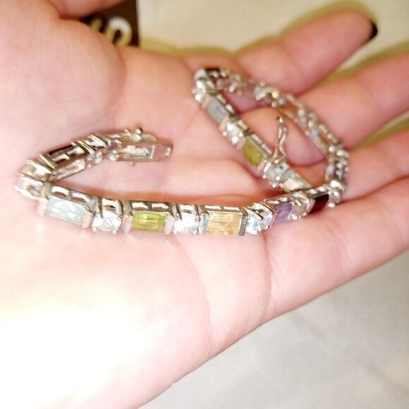 Sterling silver 7" multicolored stone tennis brace - Picture 5 of 6